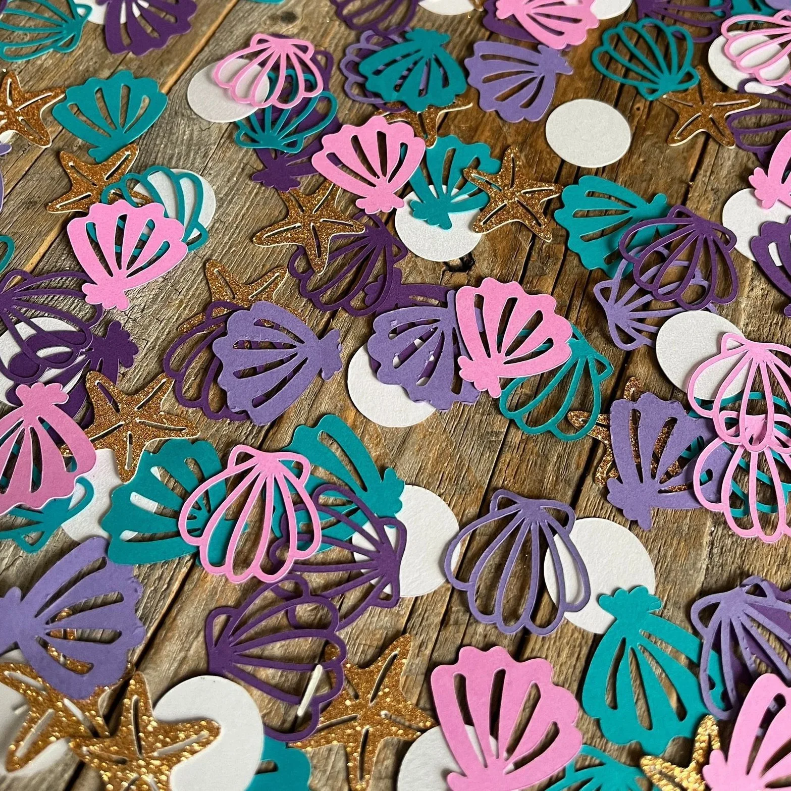 1 Beutel Meerjungfrau-Mottoparty, Muschel, Stern, Vergoldung, Papier, Konfetti, Tischstreuer für Kindergeburtstag, Babyparty, Hochzeit, Party-Dekoration – Detail 2