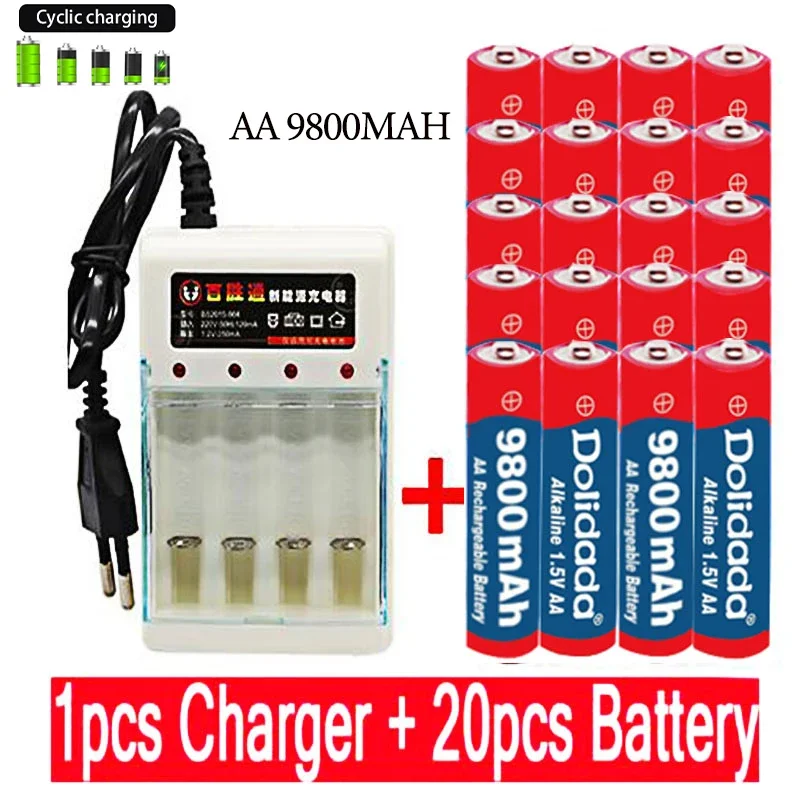 2024 Rechargeable Battery 2023 AA Battery 9800 Mah AA 1.5 V. Rechargeable New Alcalinas Drummey +1pcs 4-cell Battery Charger