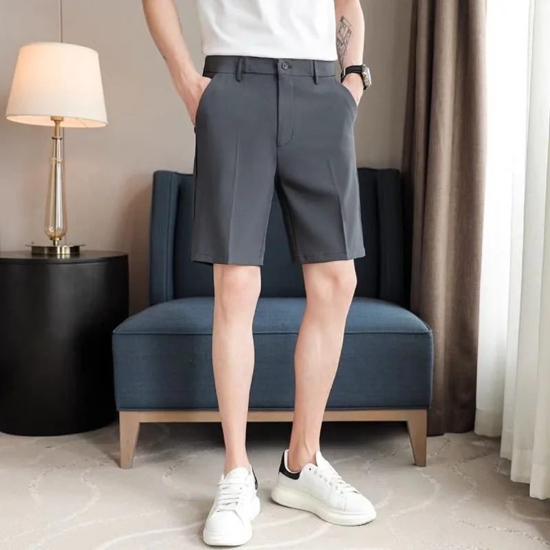 Men's Suit Shorts Summer Simple Slim Straight Handsome New Chic Solid Color Thin Five-point Trousers High-end Casual Trousers