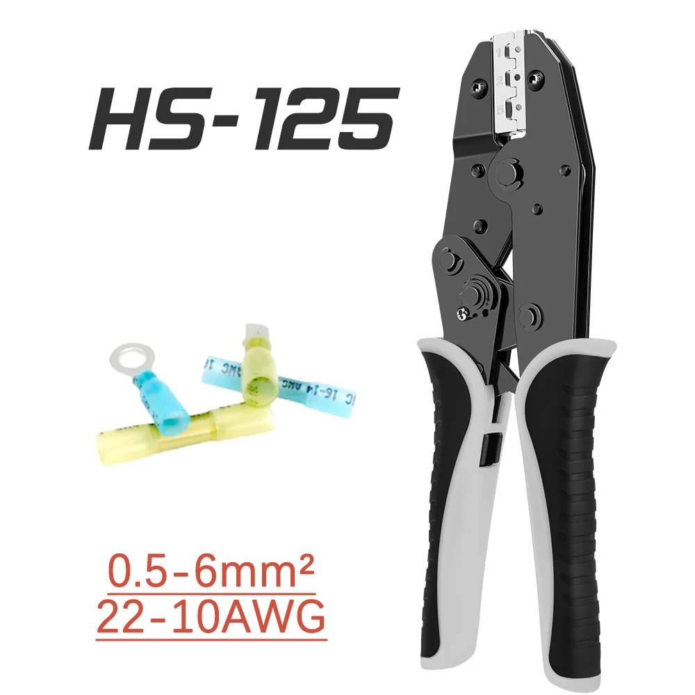 Butt Splice Heat Shrink Connectors Crimping Tool 20-10AWG Ratcheting Wire Crimper Pliers Ratchet Terminal Crimp Tools HS-125