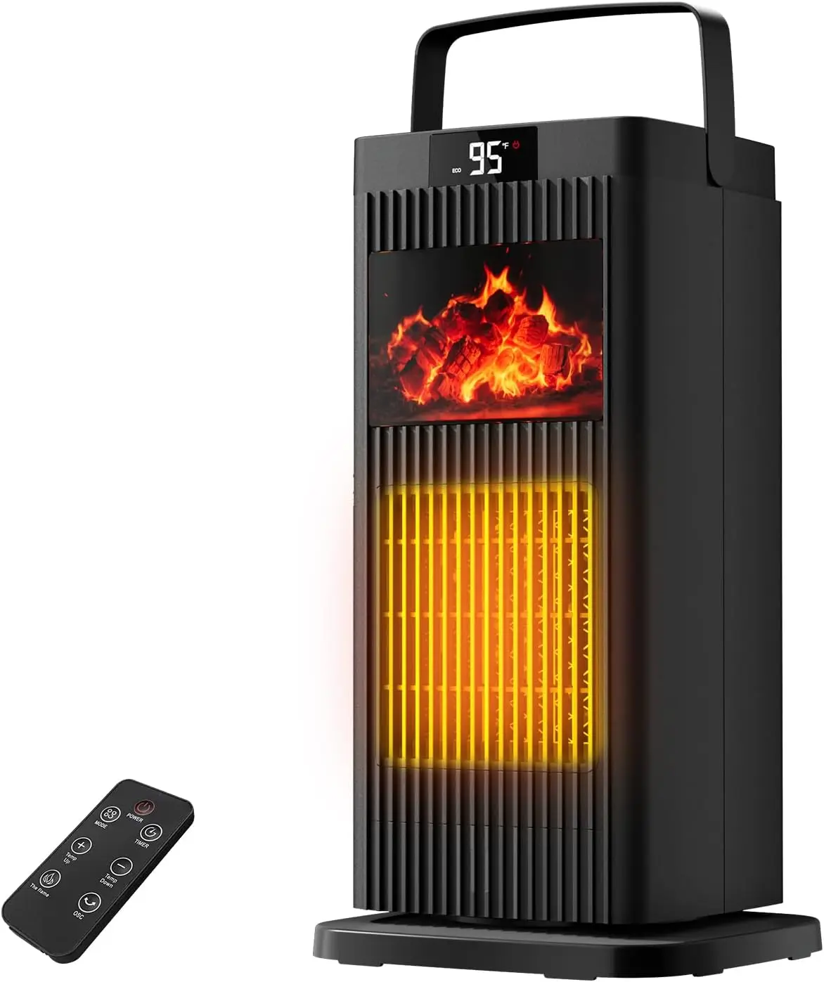 

Портативный керамический обогреватель 1500 Вт с 4 режимами, таймером и эффектом пламени для помещений