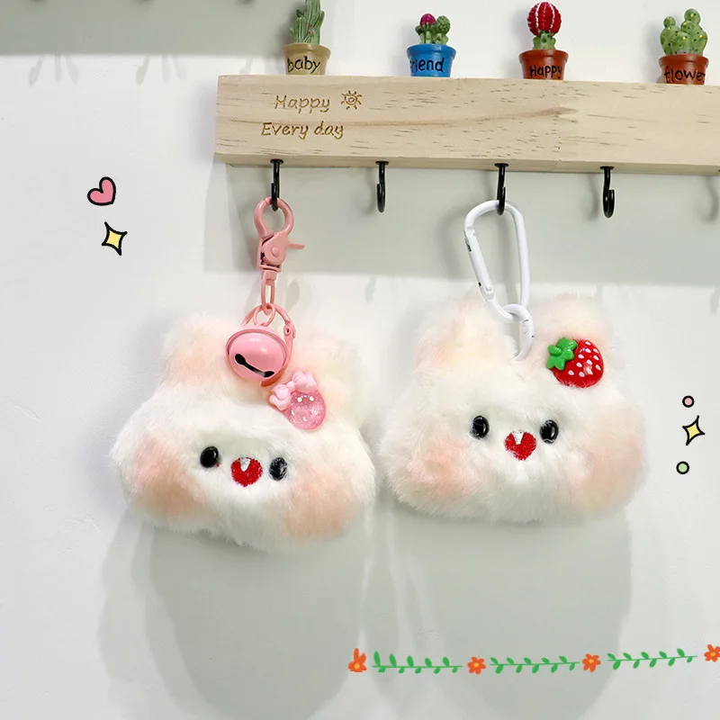 Konijnenkop Sleutelhanger Leuke Cartoon Boog Poeder Blusher Bunny Pop Pluche Pop Tas Decoratie Grappig Speelgoed voor Vrouwen 1pcs