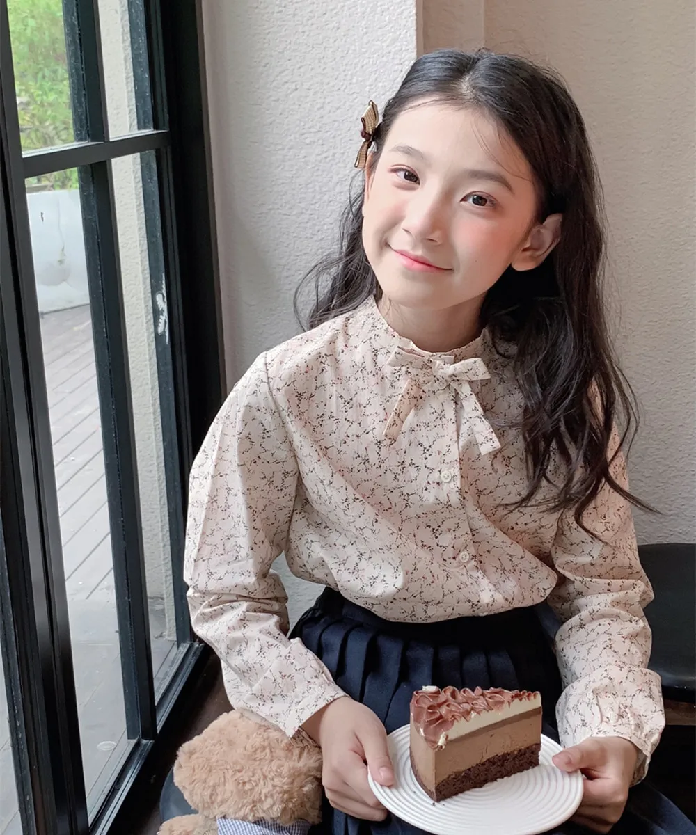 baby girl clothes kids tops cotton shirts temperament lady's shirt French style floral patterned long sleeved shirt