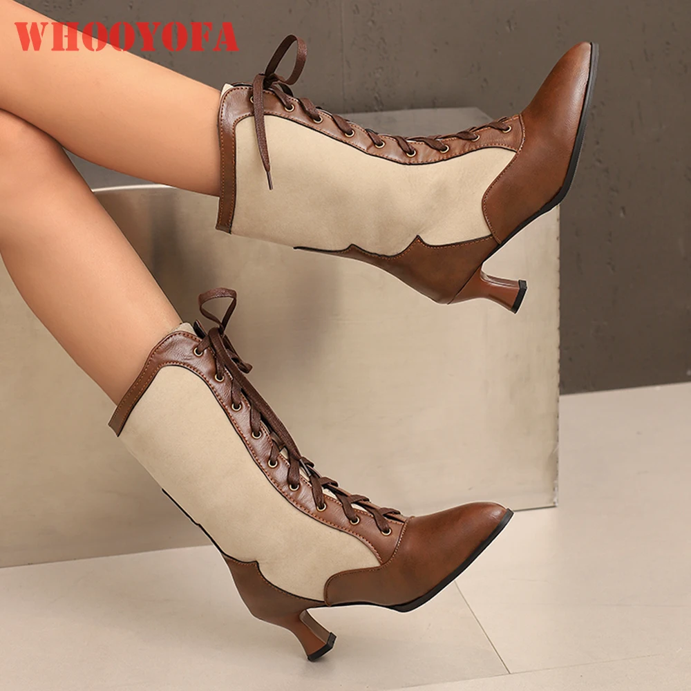 

2025 Новые зимние милые черные женские ботинки до середины икры для верховой езды на высоком каблуке 5,5 см, женские модельные туфли, большие размеры 10, 44 46 48