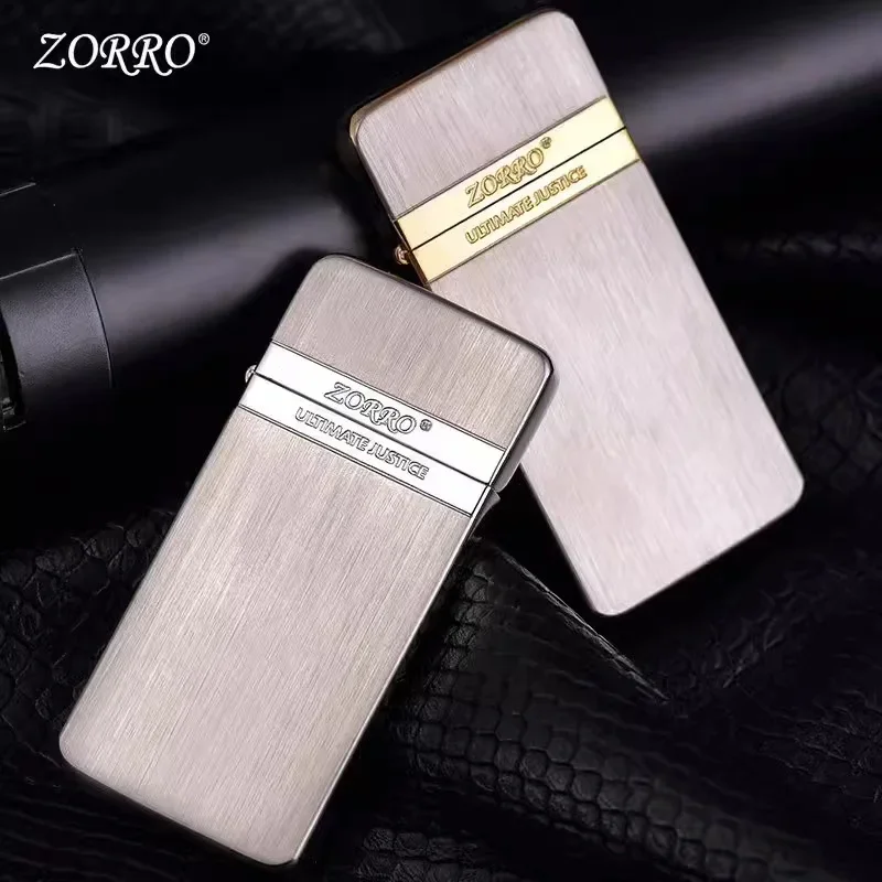 Zorro Windproof Ultra-thin Pure Copper Kerosene Lighter Vintage Engraved Wheel Metal Lighter Men\'s Smoking Accessories Gadgets