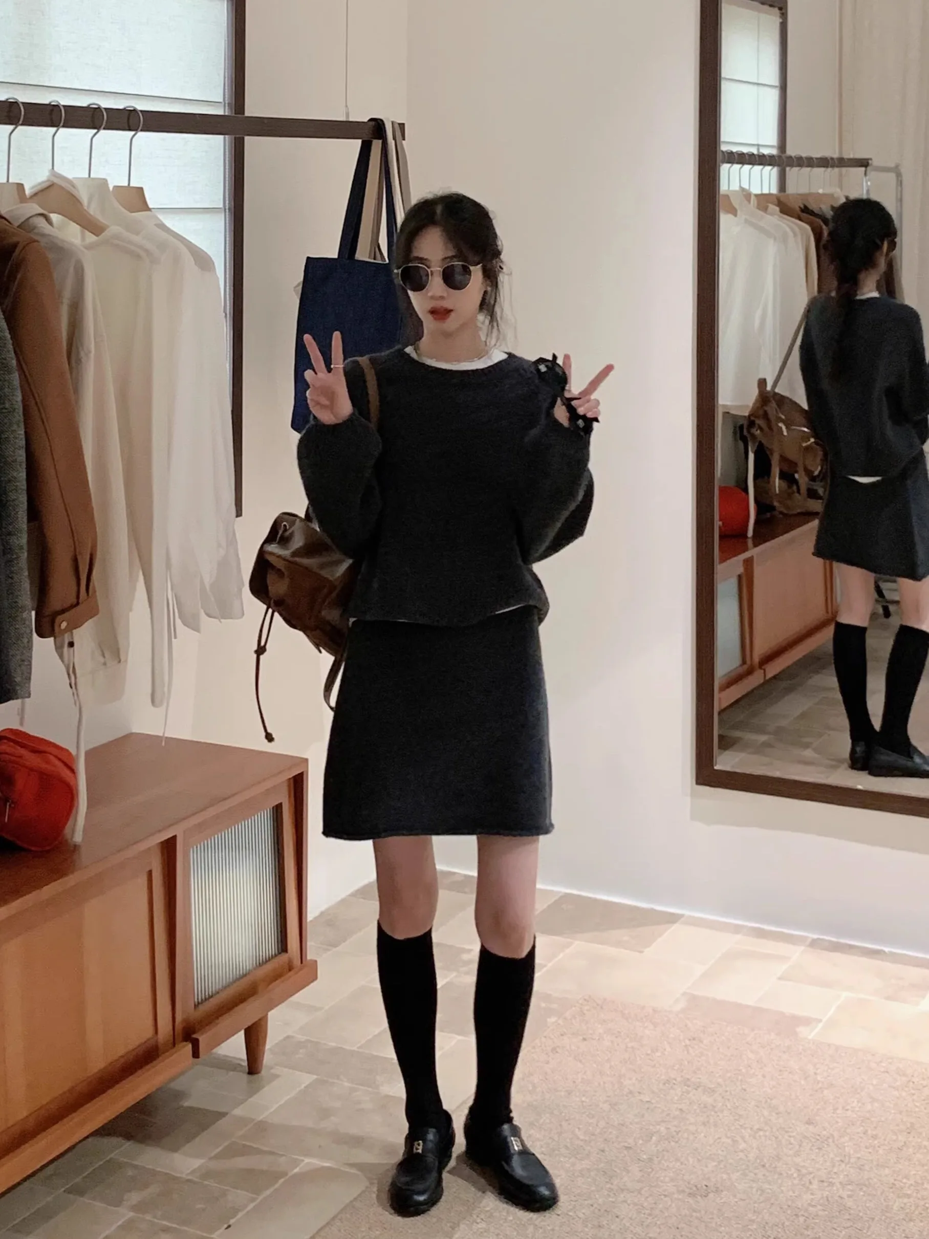 

BRIVIN корейский шерстяной вязаный свитер с круглым вырезом, женский осенний новый повседневный длинный топ све, круглый цельный свитер