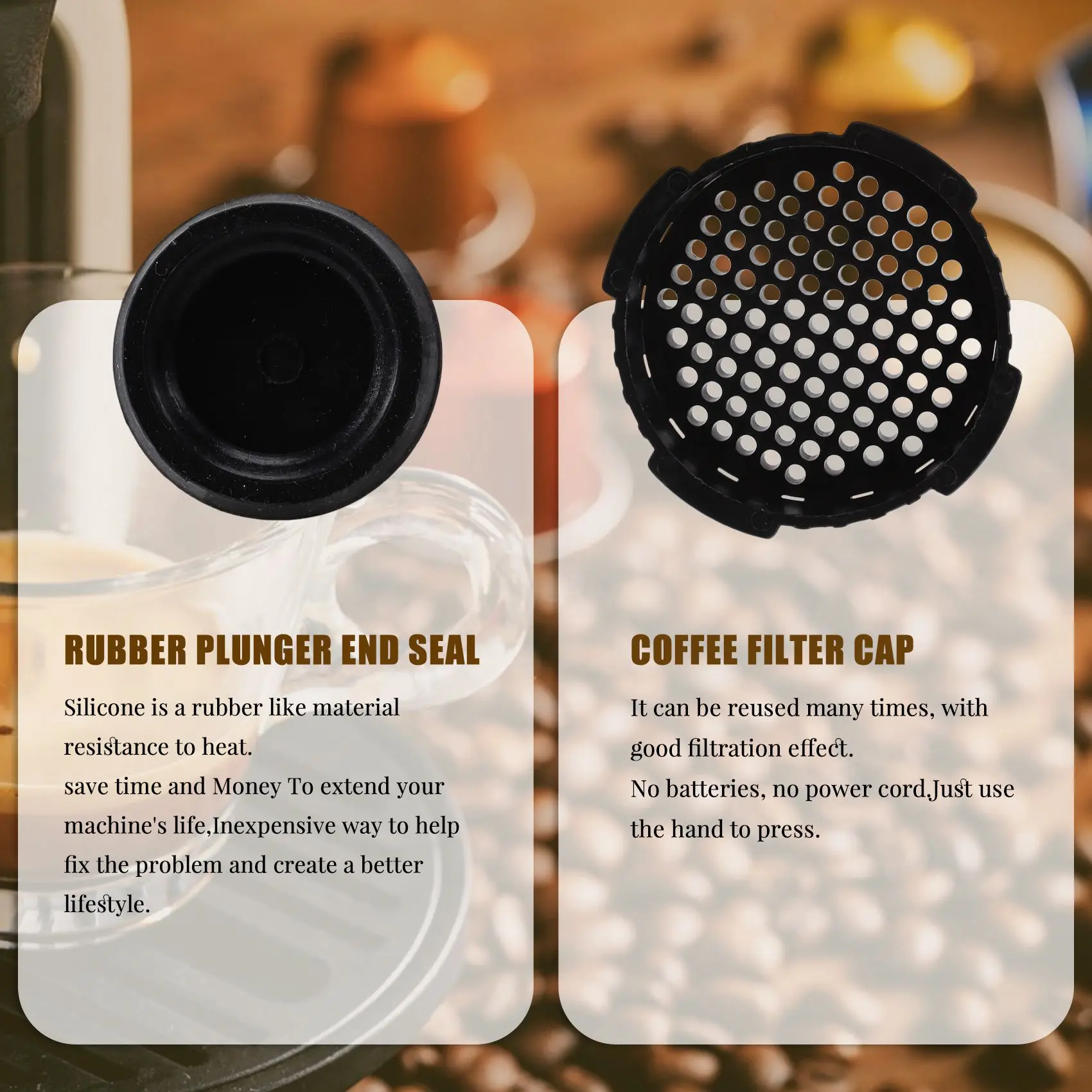 A68P-Coffee Filter Paper Cap & Plunger End Gasket Seal Replacement Parts Sets Fit For Aeropress Coffee And Espresso Maker