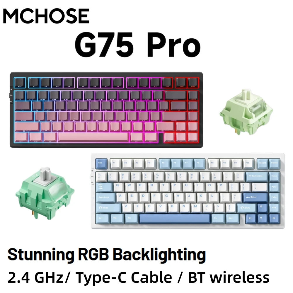 MCHOSE G75 Pro Wireless Mechanical Keyboard 75% Layout Gasket Mounted 5 Layers Dampening RGB Backlit Tri-Mode Hot Swappable