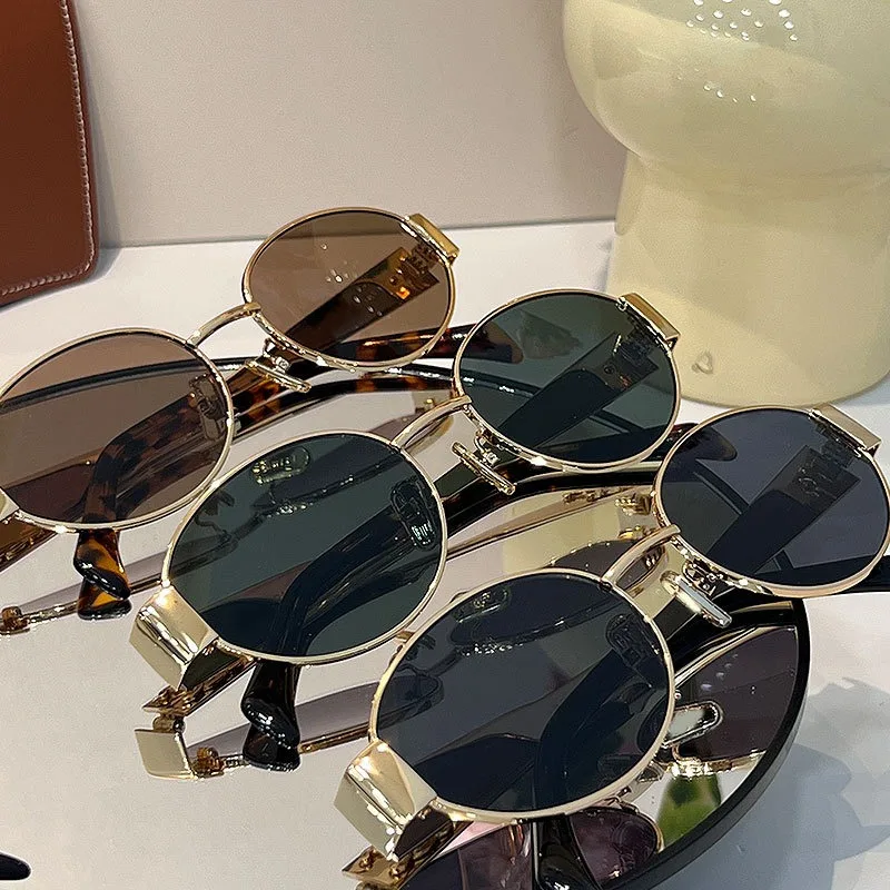 Retro punk Sun Protection Sunglasses Vintage New Women's Metal Oval Sun Glasses Ladies Classic Eyewear UV400 Gafas De Sol image 5