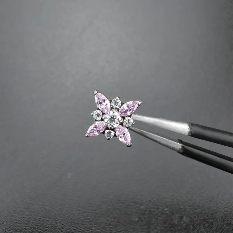 ASTM F136 Titan Kreuz Eisblumen Lippenpiercing Ringe 16G Zirkonia Labret Helix Tragus Knorpel Nasenpiercing Schmuck – Detail 5