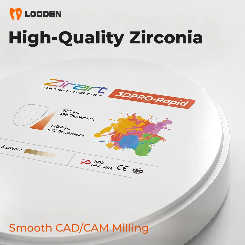 LODDEN 3DPRO-Rapid Zirconia Milling Blank 98mm Rapid Sintering CAD CAM Dental Ceramic Material for Dental Laboratory Prosthetics