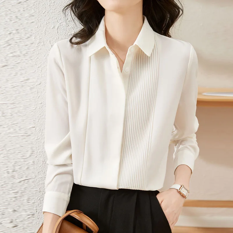 

Женская шифоновая блузка с отложным воротником, длинным рукавом и отложным воротником