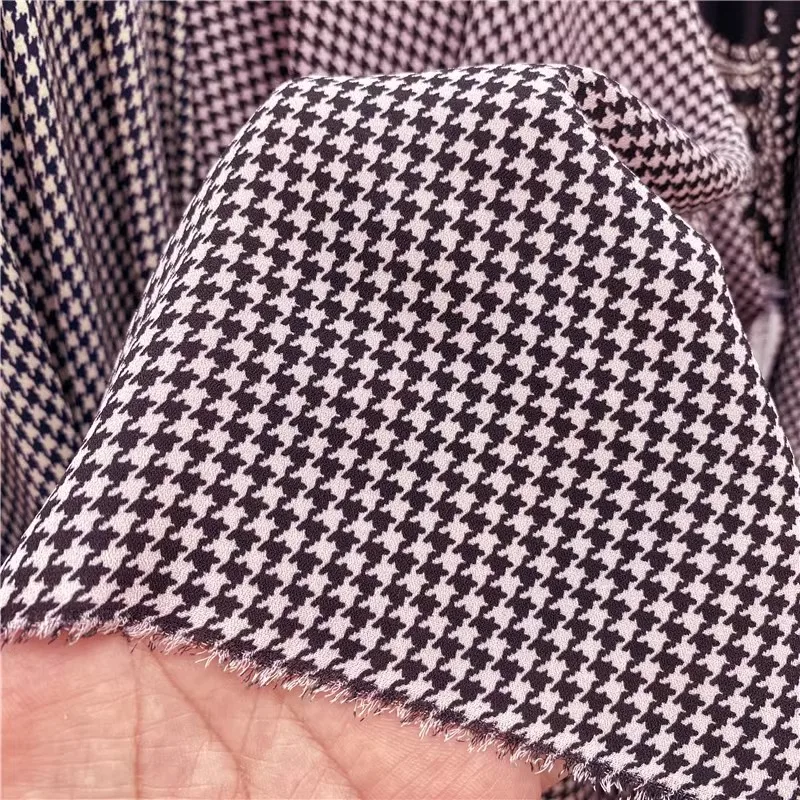 Houndstooth Checkered Linen Printed Fabric for Shirts Short Skirts Pants  Accessories Clothing Impermeable Fabric