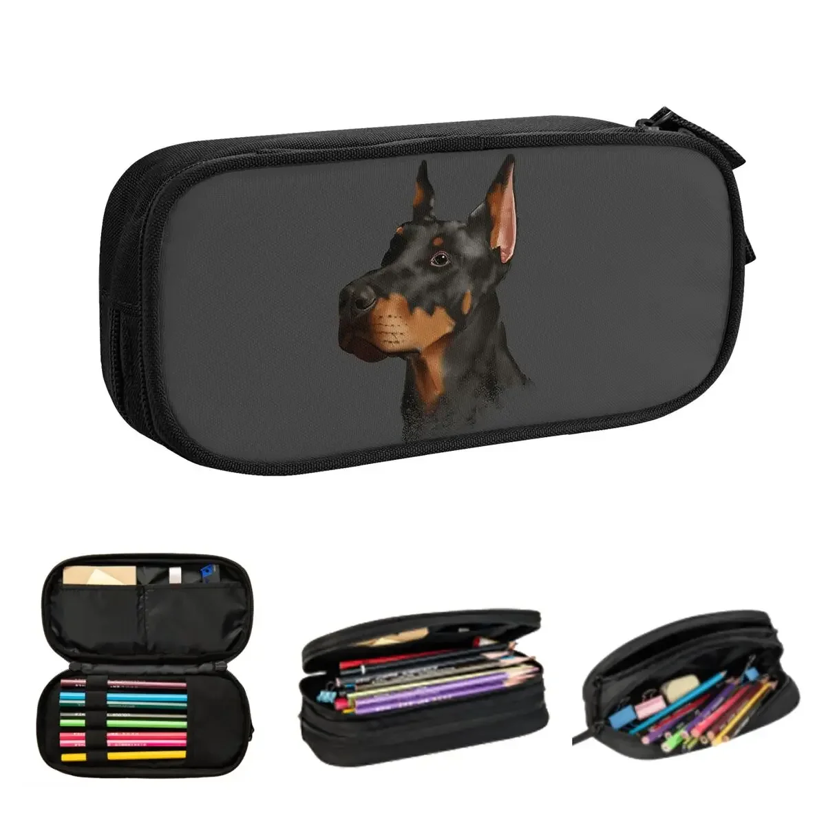 Doberman Dog Canine Portrait Pencil Cases Big Capacity Pen Bags Pen Box Pencil Pouch For Boys Girls Students Stationery School