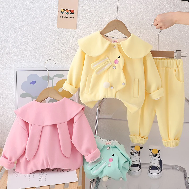 Spring Children Clothing Sets Baby Girls Cartoon Rabbit Coat Pants 2 Piece Suit Infant Casual Sportswear Kids Clothes Outfits