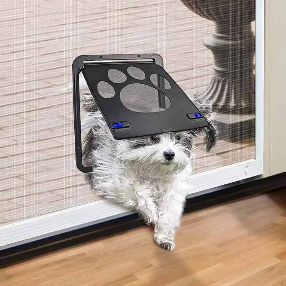 Plastic Pet Lockable Screen Door Automatic Lock Magnetic Flap Dog Flap Door Ventilation Weatherproof Self-Closing Pet Door