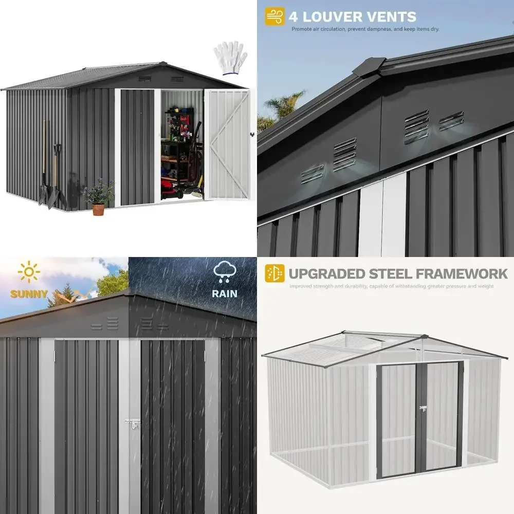 

Большой сверхмощный металлический навес для хранения на открытом воздухе — 10x8 для патио на заднем дворе, идеальное хранилище для велосипедов, садовых инструментов и газонокосилок