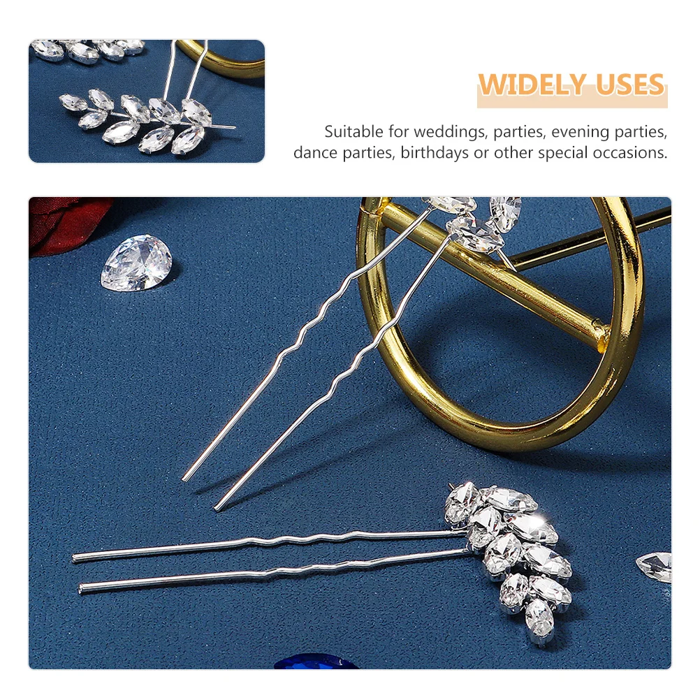 

2Pcs Fine Workmanship Rhinestone Hair Fork Stick Bridal Headpieces for Weddings Parties Hair Pin U Shaped Hairpin