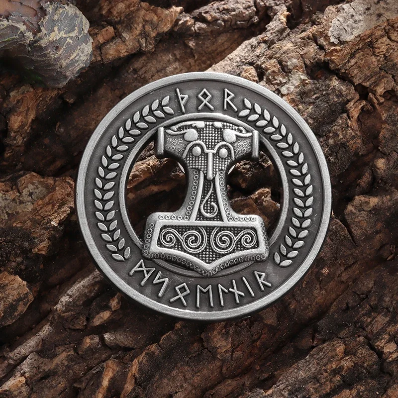 =Vintage Wheat Rune Norse Thor\'s Hammer Brooch for Men Fashion Medal of Honor Accessories Gift