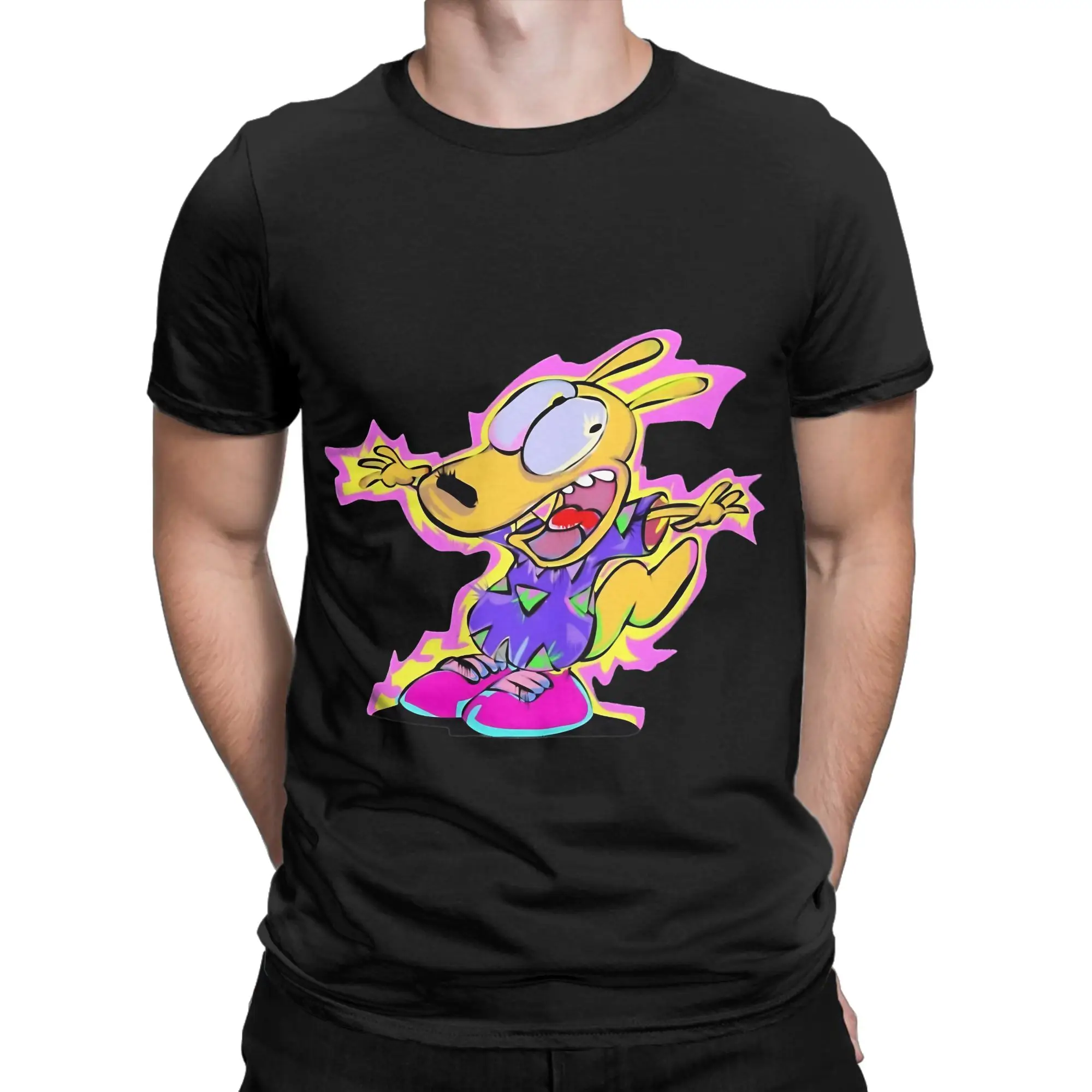 Get an electric shock Graphic 100% Cotton T-Shirt Rocko's Modern Life Tops Tees For Men