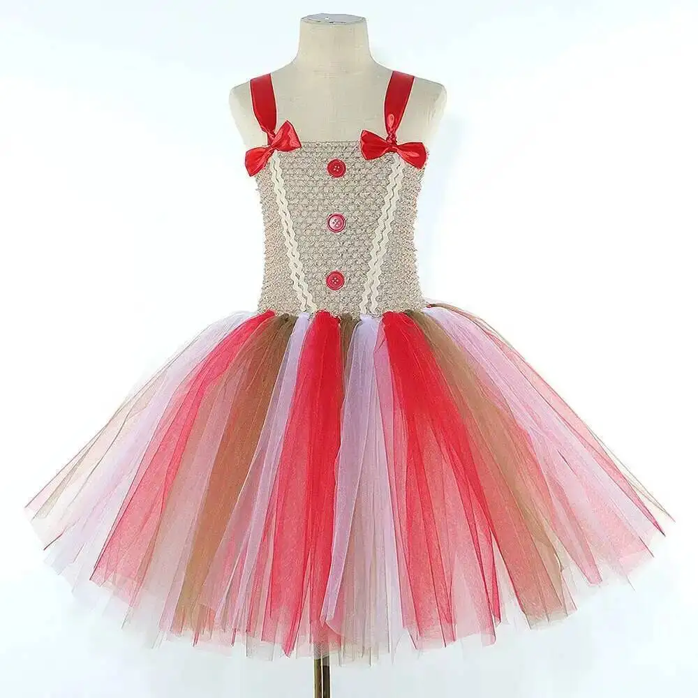 Gingerbread Man Costume for Girls Christmas Holiday Tutu Dress Kids Ginger Man Cookie Outfit for Xmas New Year Party Dress Up