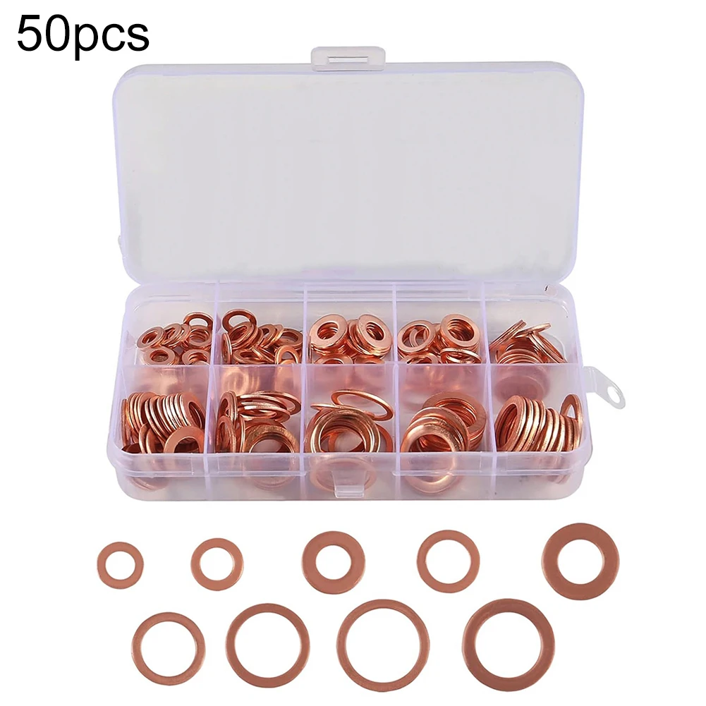Copper Washer Gasket  Set Flat Ring Seal Assortment Kit With Box For Sump Copper Flat Washer Oil Seal Gasket Boxed Gasket