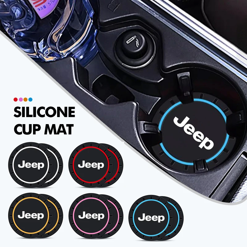 2PCS Car Coaster Silicone Water Cup Slot Non-Slip Mat PVC Pads For Jeep Wrangler-JK JL Cherokee Patriot Liberty Commander