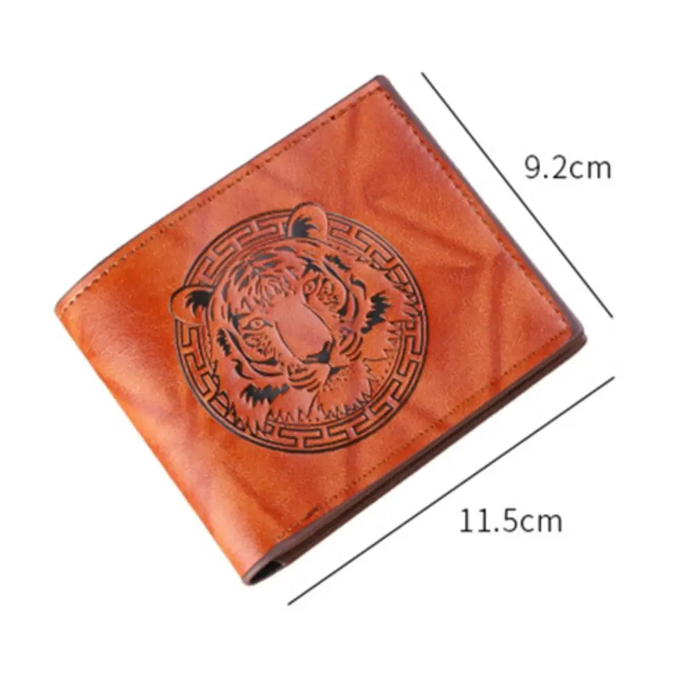 جديد بولي Leather الجلود الرجعية الرجال المحفظة القهوة السوداء اثنين أضعاف جيوب متعددة ثلاثية الأبعاد تنقش النمر رئيس محفظة نسائية للعملات المعدنية الرجال النساء
