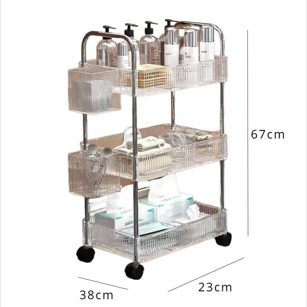 Transparent Trolley Storage Rack Multi-Layer Mobile Transparent Trolley Removable Acrylic snack rack Storage Coffee Grocery Cart