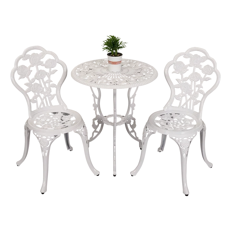 

Outdoor Aluminum 3 Piece Table and Chair Courtyard Furniture Set Leisure Balcony Garden Patio Luxury Iron Terrace Folding Table