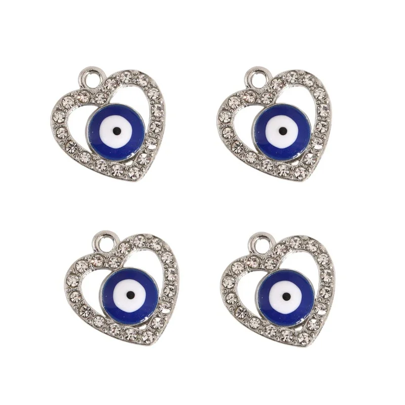 4Pcs Blue Color Devil's Eye Korean Love Heart Pendant Charm for Necklace Earring Bracelet Making DIY Jewelry Accessory Finding