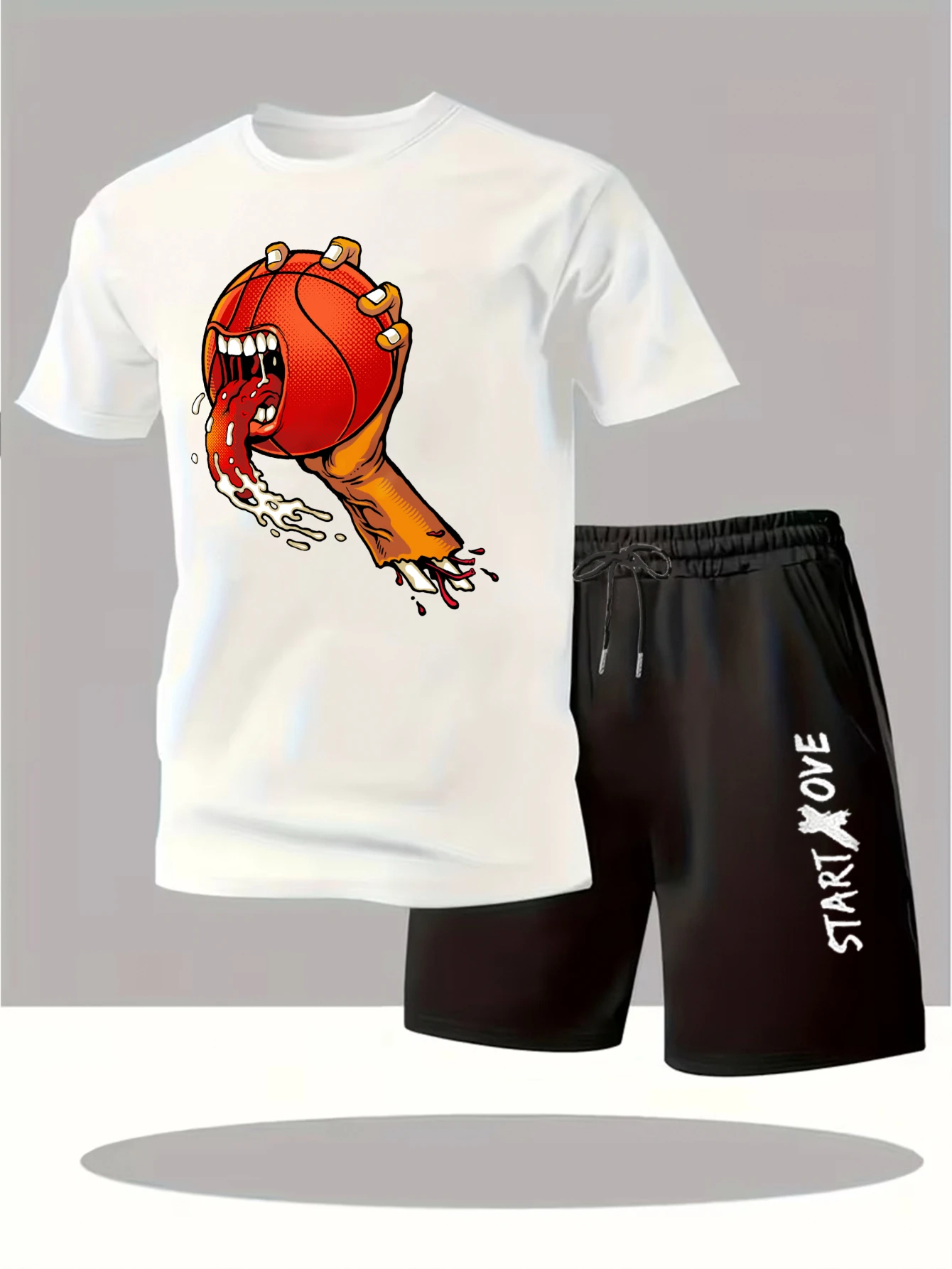 

Мужской спортивный костюм 2025: Новинка, модный комплект с принтом, шорты и футболка с коротким рукавом, графический дизайн