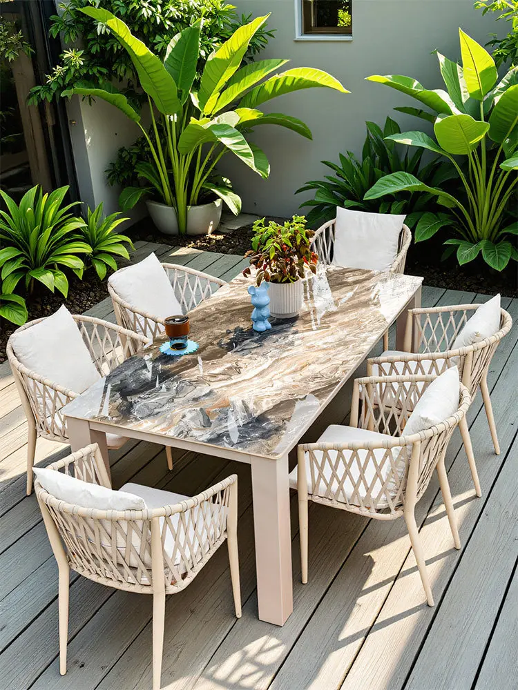 

Nordic outdoor table and chair courtyard villa light luxury rock slab dining table garden terrace outdoor leisure outdoor table