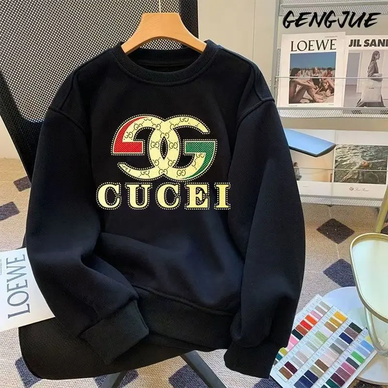 

Autumn and Winter Fashion Casual Fleece Printed Versatile Top Sweater New Round Neck Men's and Women's Couple Long Sleeve