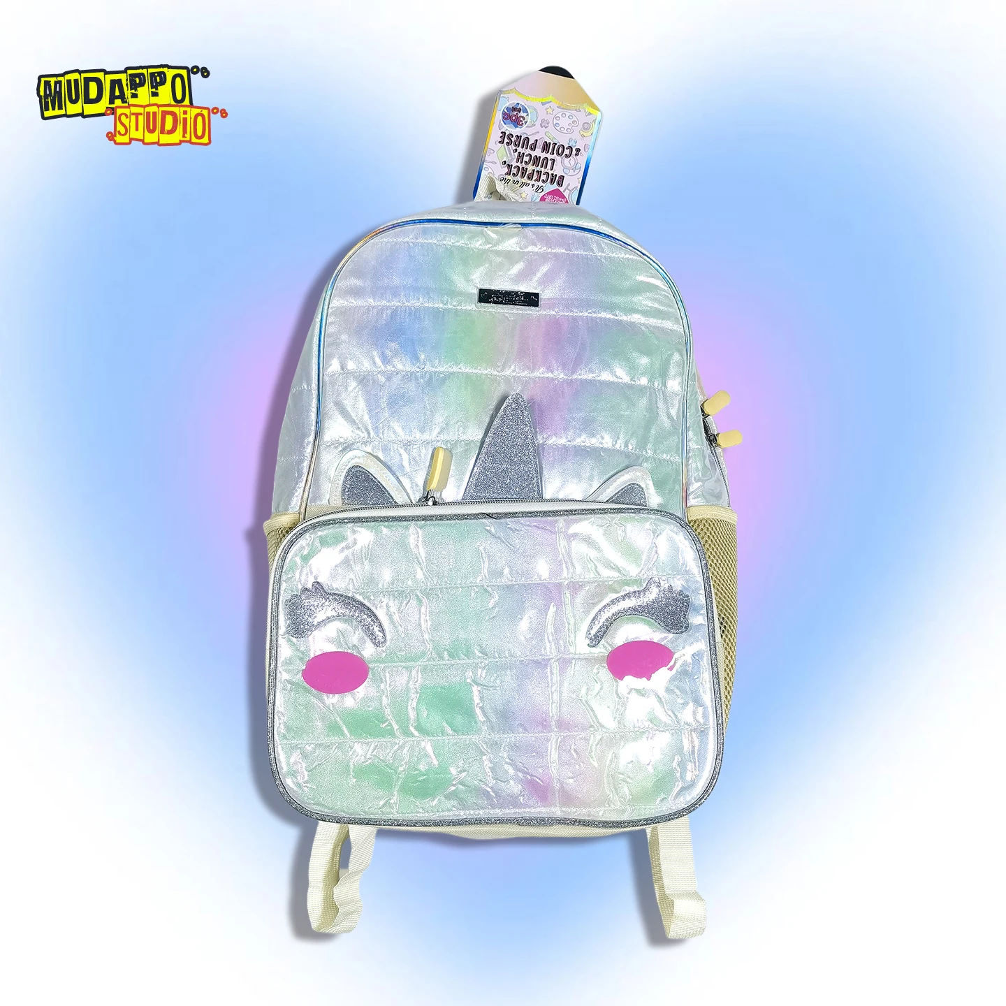 Adorable Unicorn Ice Cream Large Capacity Backpack Student Double Shoulder Bag Soft Youthful Style Nylon Material Zipper Closure