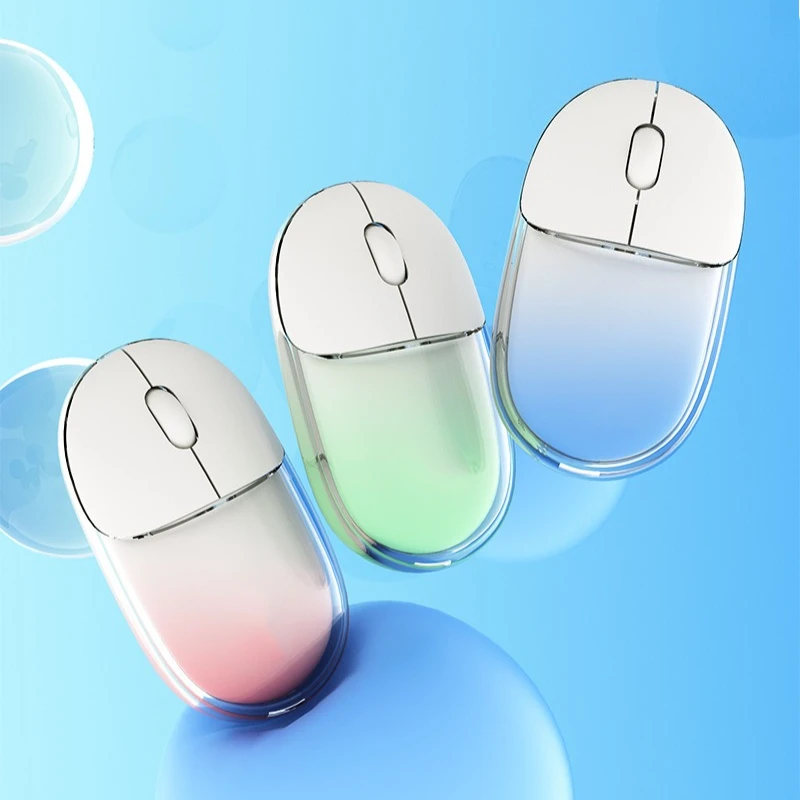 CuteCartoon 2.4GWireless Silent Mouse Transparent Shell DualMode Bluetooth Rechargeable Mini Portable Ergonomic Mouse for Laptop