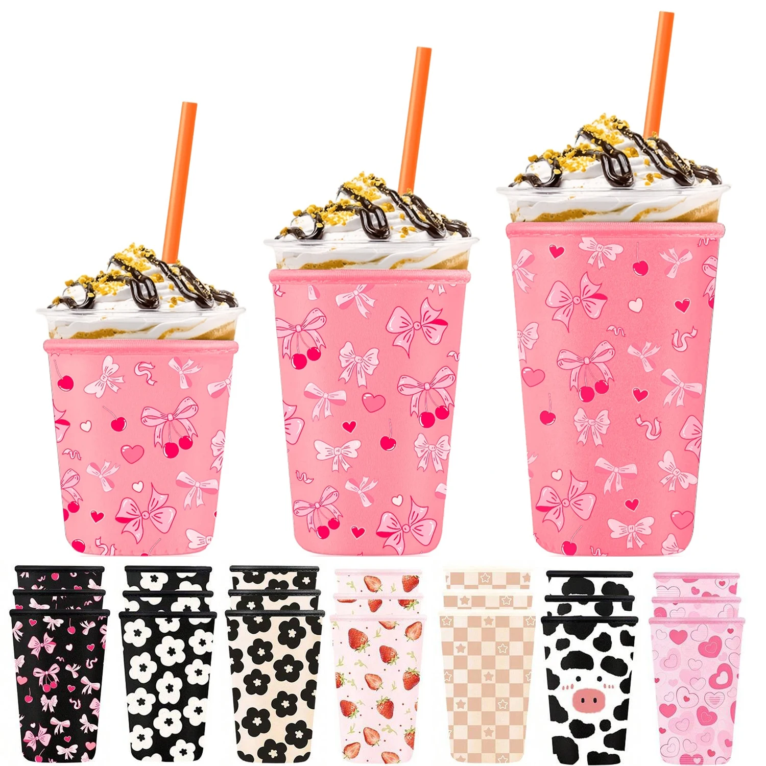 3pcs Reusable Iced Coffee Cup Sleeve for Large Sized Cups for Hot Cold Drinks, Compatible with Multiple Brands of 16-32OZ Cups