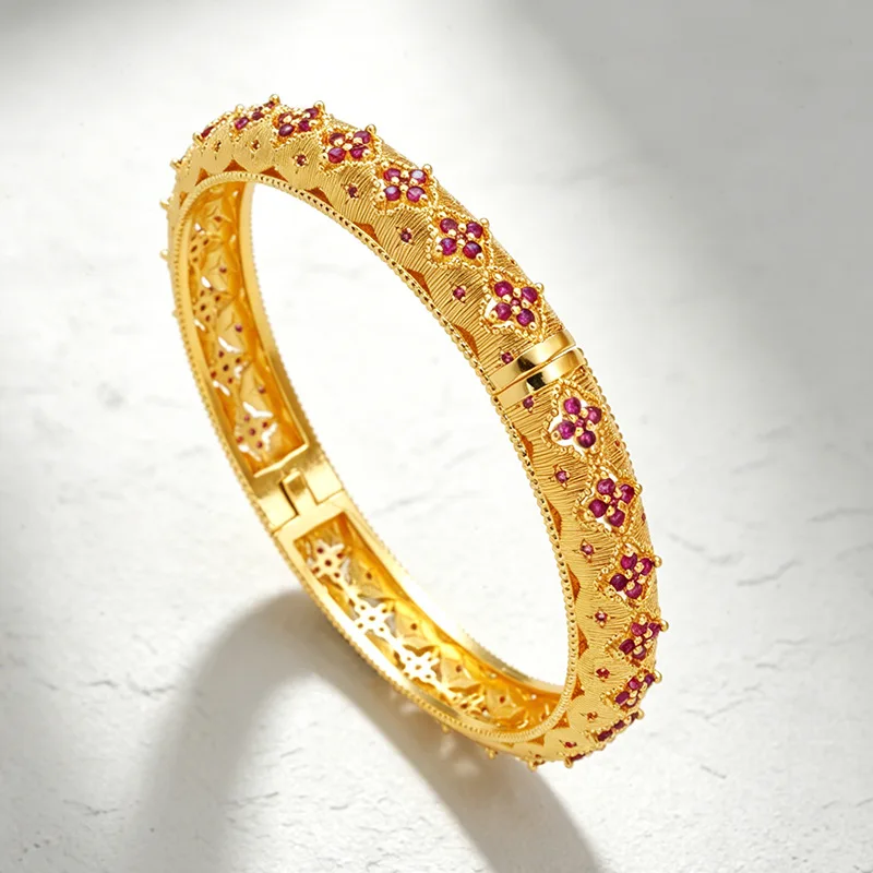 Luxury 24K 9999 Pure Gold real gold Women's Point Drill Hollow Silk Clover Bracelet