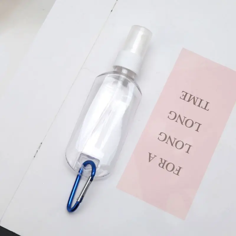 5Pcs 60ml Reusable Portable Mini Size Alcohol Spray Bottle Hand Sanitizer Travel Small Size Holder Hook Keychain for Carrier