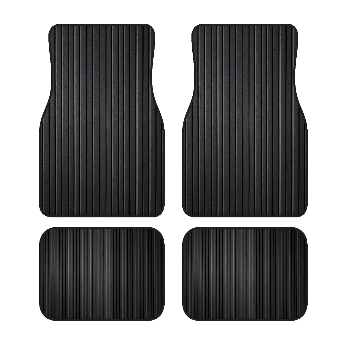 4pcs Anti-Slip Polyester Car Floor Mats, Black Vertical Stripe Design For Sedans And SUVs, Interior Decorative Protection