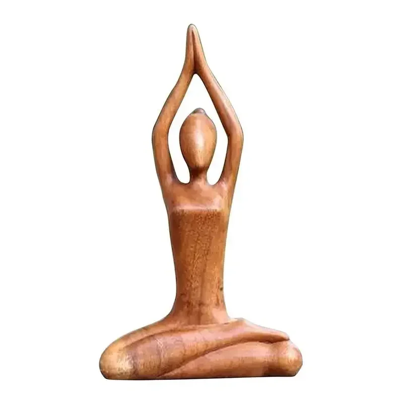 Wooden Yoga Meditation Statue Handmade Abstract Pose Sculpture Wood Carving Creative Tabletop Ornaments Living Room Galleries
