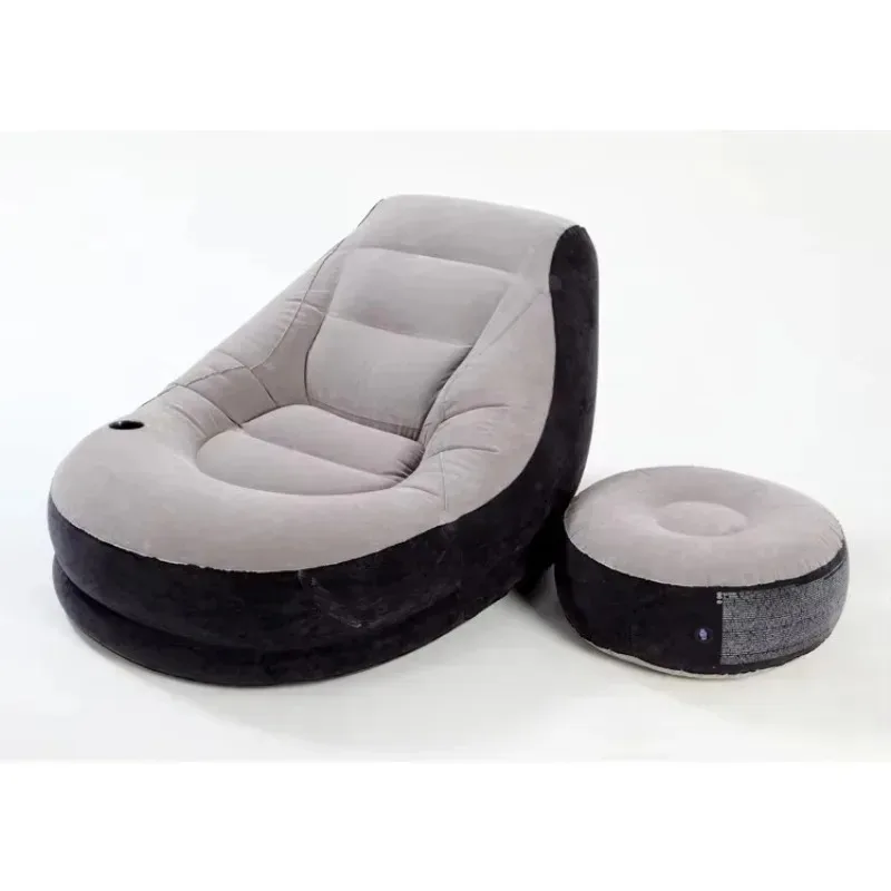 PVC Flocked Inflatable Outdoor Ultra Air Furniture Air Sofa Chair with Ottoman Надувной Матрас Пляжный Lazy Bag