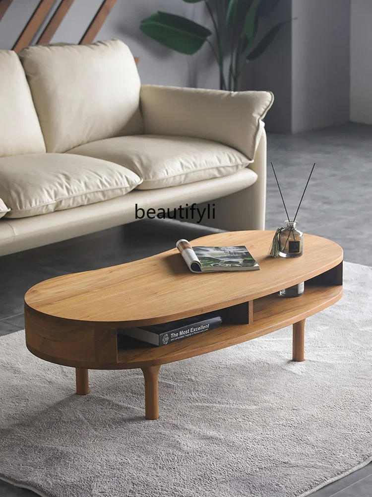 

zzNordic Pure Solid Wood Tea Table Home Silent Style Minimalist Small Tea Table Small Apartment Cream Style Tea Table
