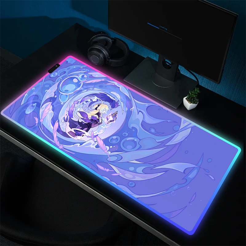 Zhong Li Genshin Impact Gaming Muismat Met Achtergrondverlichting Rgb Muismat Grote Antislip Muismat Gamer Rubberen Computertoetsenbordmat