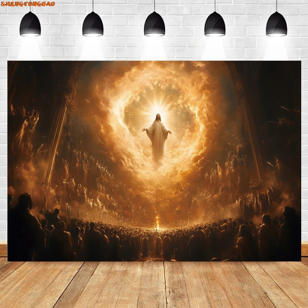 พระเยซูฟื้นคืนชีพการถ่ายภาพฉากหลังสวรรค์ Cloud Bokeh Halo God Bless โบสถ์ตกแต่งแบนเนอร์ Merry Christmas พื้นหลัง
