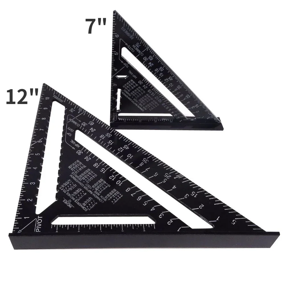 7/12 Zoll Metrisches Dreiecklineal aus Aluminiumlegierung, Winkelmesser, Schnellmesslineal, Metrisches Winkelmaß, Messwerkzeug für Holzarbeiter