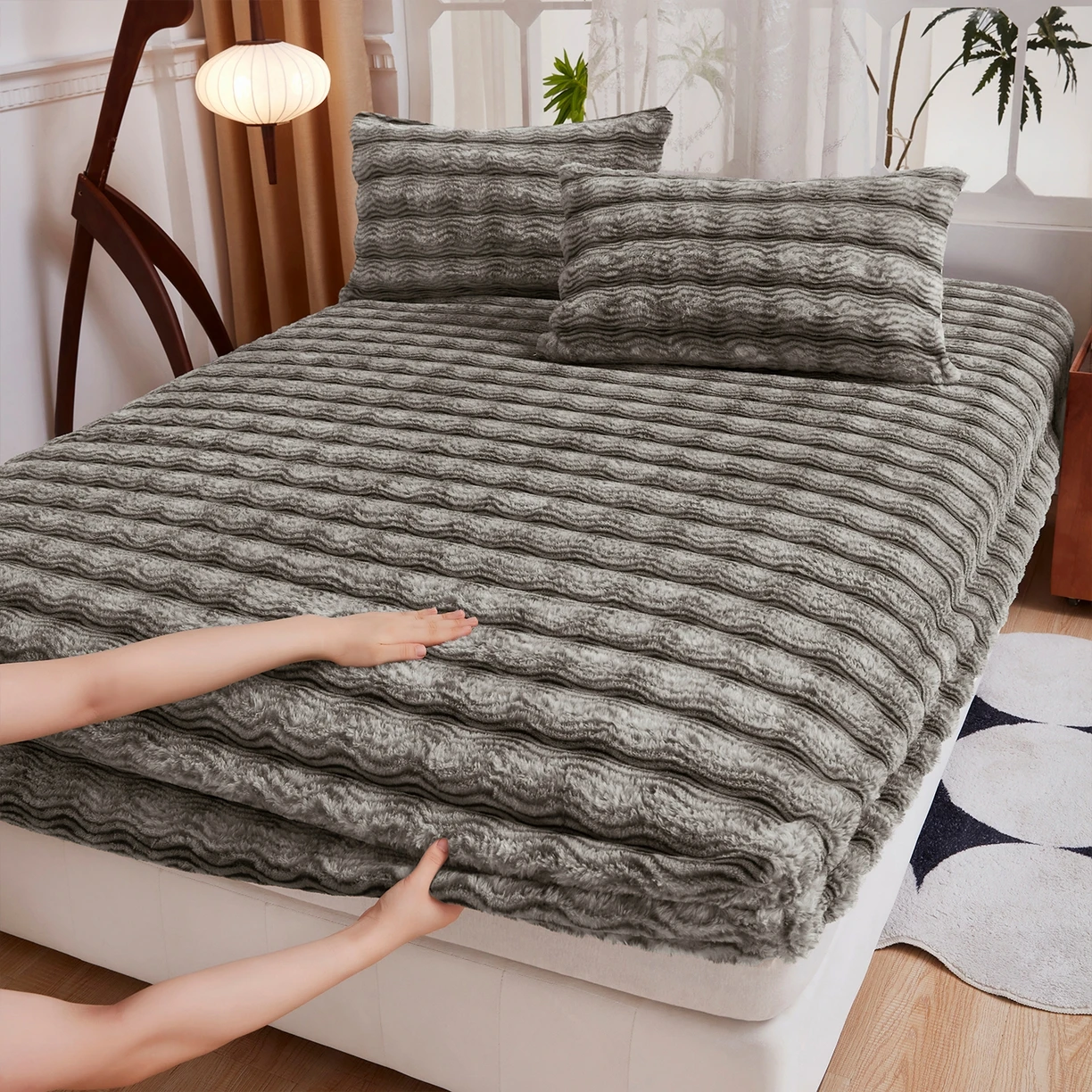 

Coral Fleece Fitted Bed Sheet for Winter Solid Color Warm Bedsheets Skin-friendly Mattress Cover постельное белье