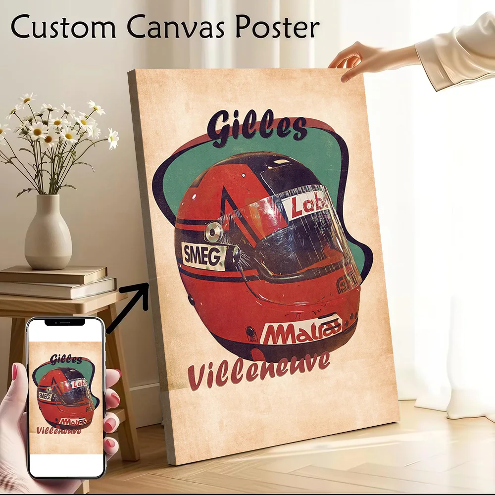 Gilles Villeneuves Helmet Poster Canvas Wall Art Personalized Print Modern Painting Perfect Gift for Vintage Decor Living Room