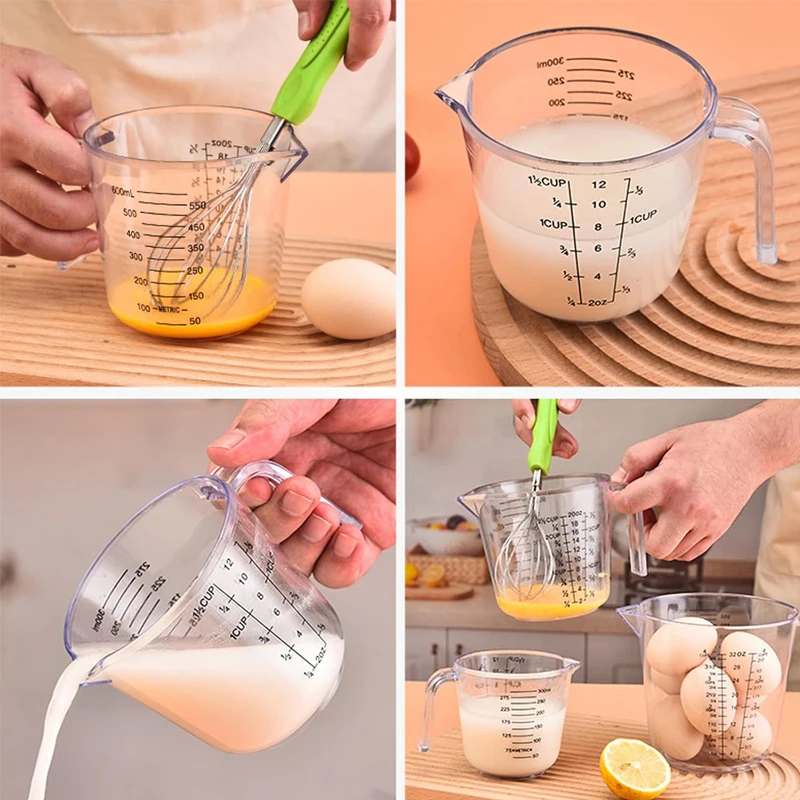300ML,600ML,1000ML transparent Plastic Measuring Cups Set with Angled Grip Multiple Stackable Liquid Measuring Cup