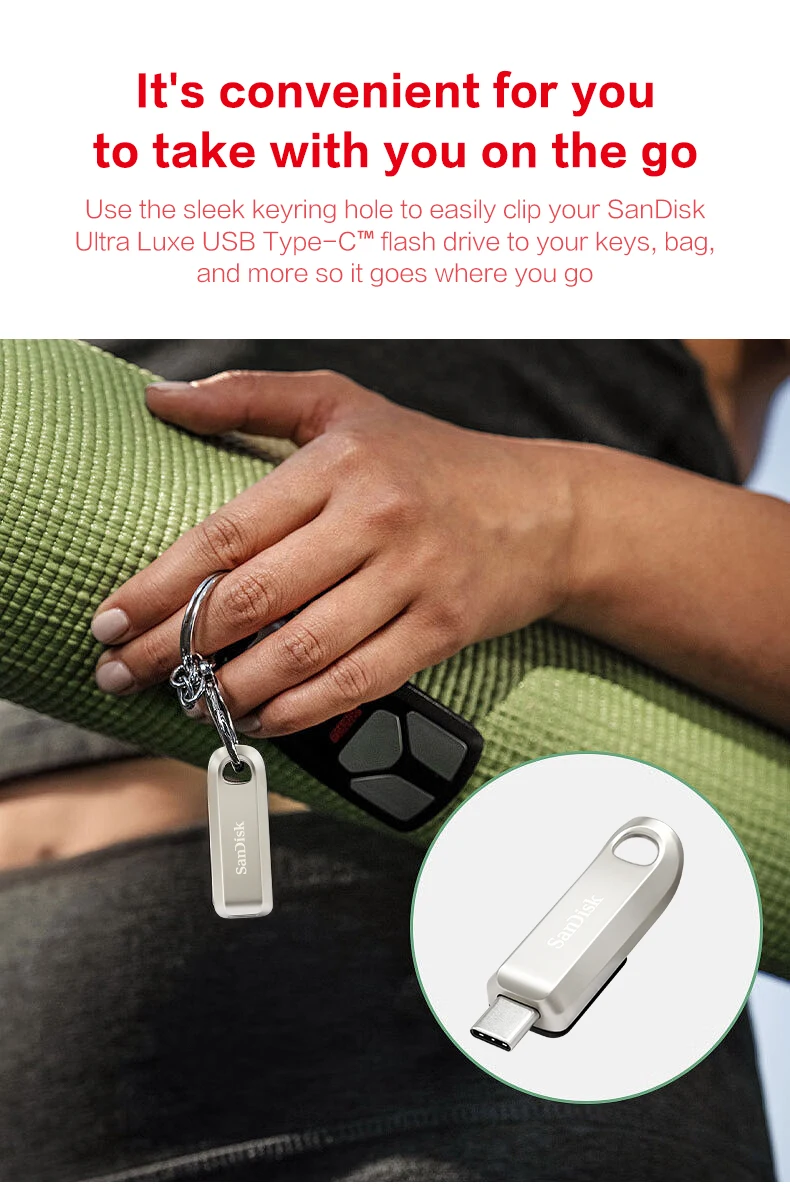SanDisk Ultra Luxe CZ75 Type-C Flash Drive 64GB 128GB 256GB 400MB/s Retractable Metal Memory Stick Keychain Design
